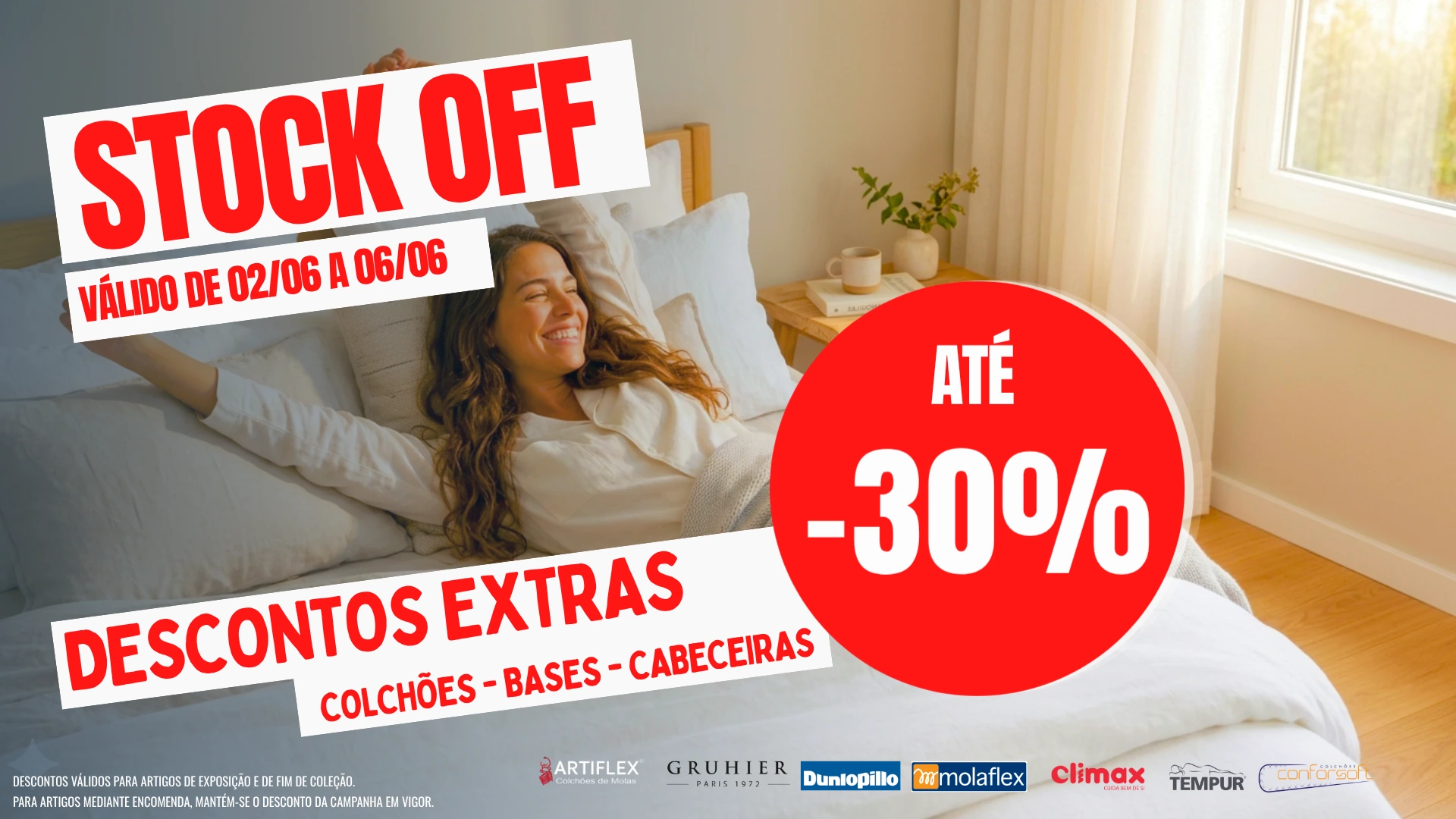 Banner promocional com descontos extras na Outlet dos Colchões