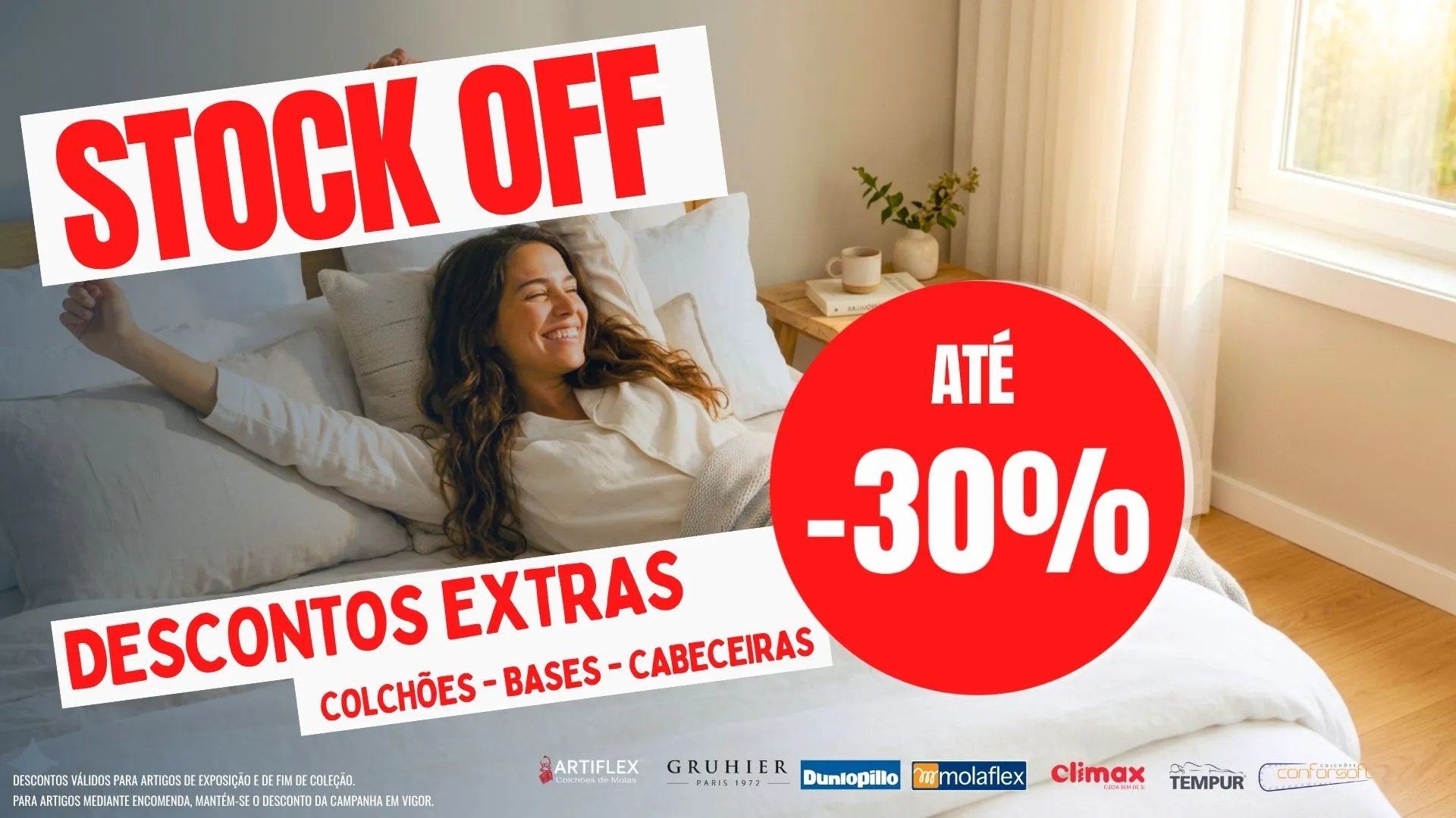 Banner promocional com descontos extras na Outlet dos Colchões